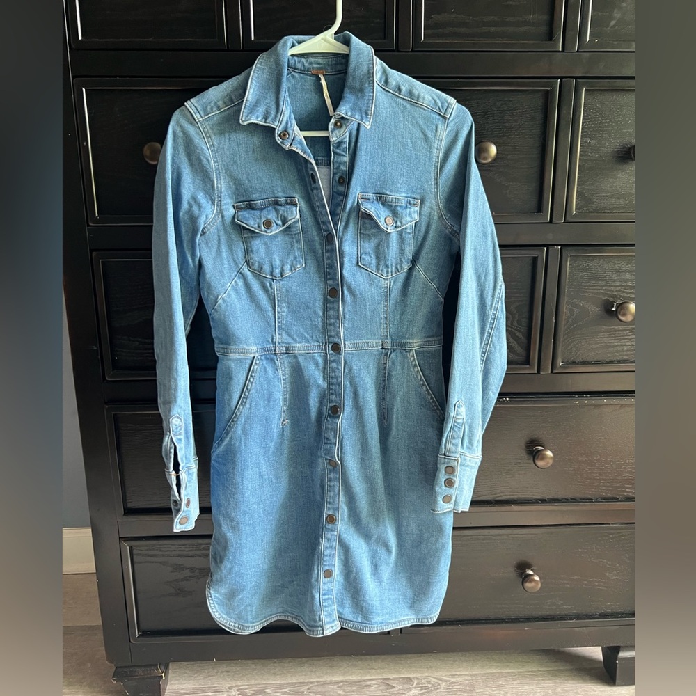 free people Denim long sleeved mini